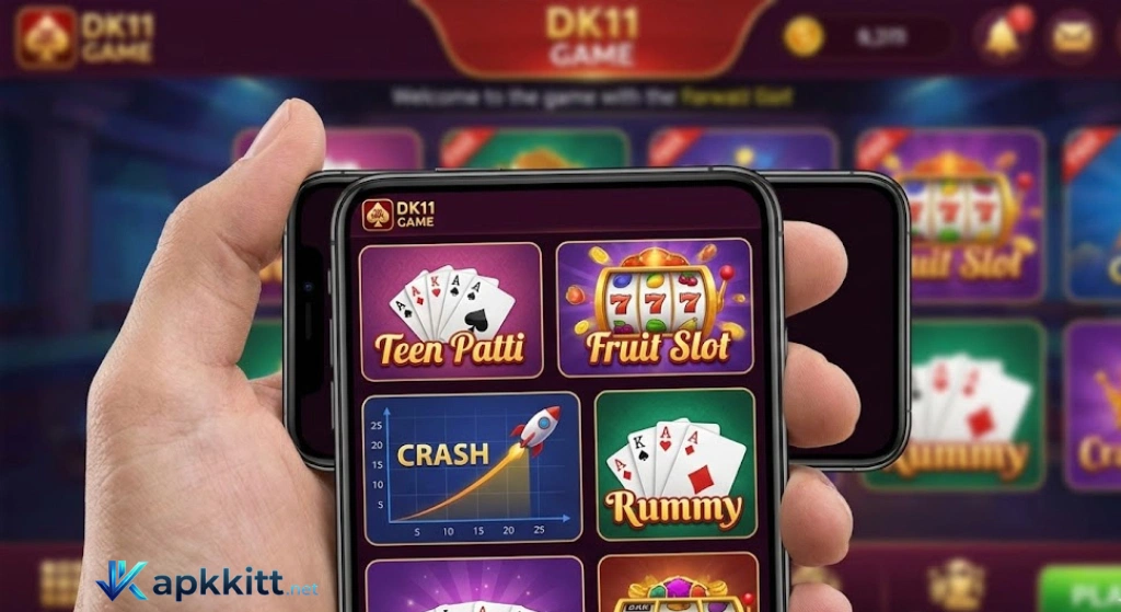 Explore a wide variety of games in the DK11 Game lobby, from classic card games like Teen Patti to thrilling slots and arcade-style crash games.
