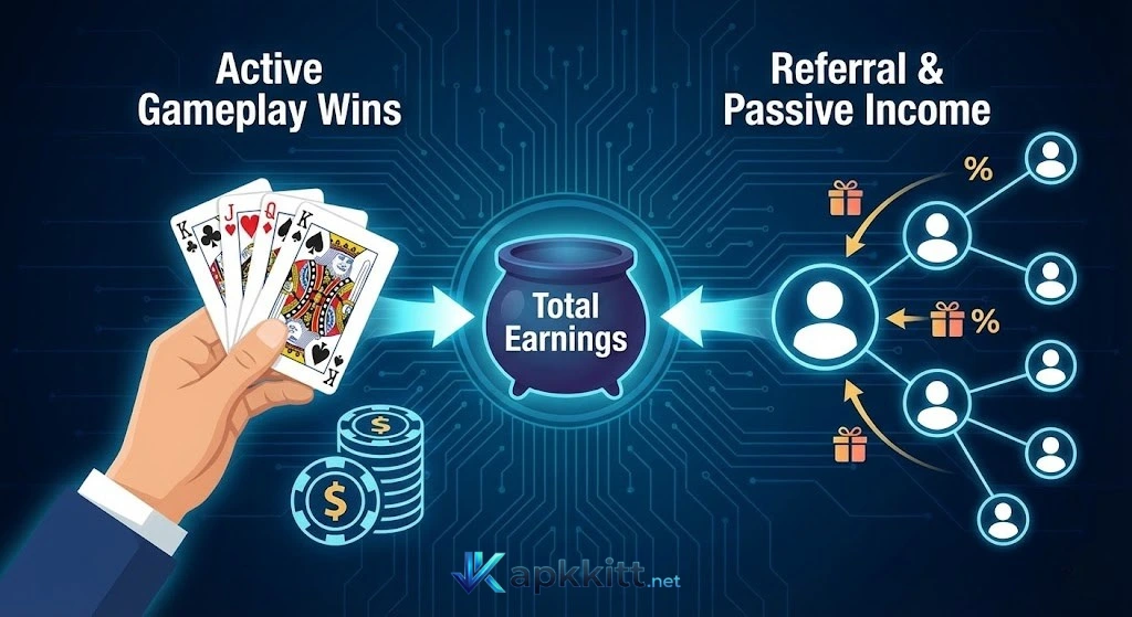 Maximize your income through two distinct paths: win big through active gameplay or build a passive income stream via the lucrative referral program.